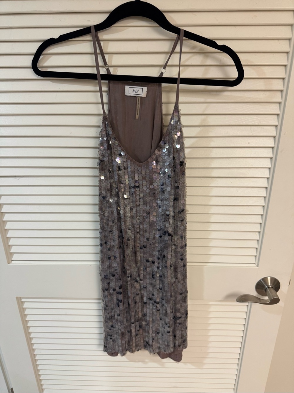A.L.C. Taupe Sequin Slip Dress with Spaghetti Straps